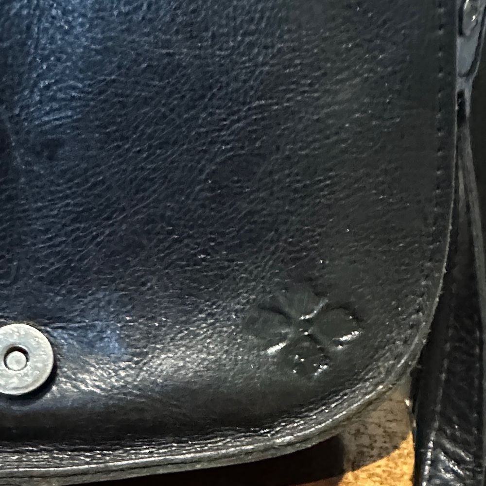 Patricia Nash Tooled Black Italian Leather Saddle Bag Purse , Black Braid Trim - Picture 7 of 9
